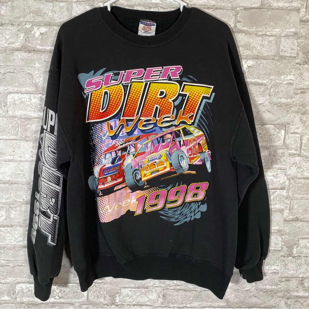 Vintage 1998 Super Dirt Week Black crewneck sweatshirt double sided size large